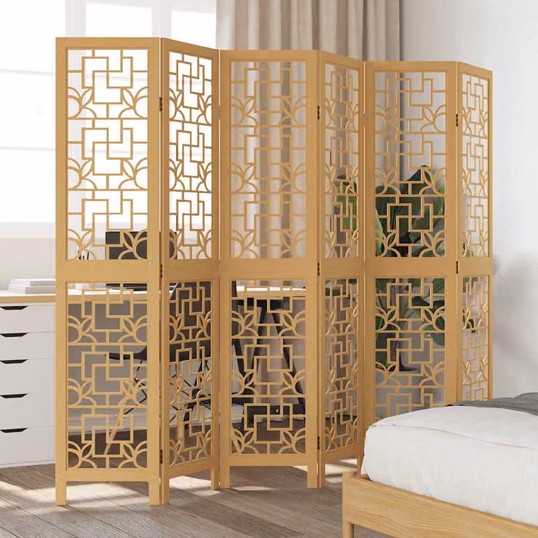 Divisorio Ambienti vidaXL con 6 Pannelli in Legno Massello di Paulownia Marrone, Design Geometrico Orientale, H 180 cm x L 40 cm
