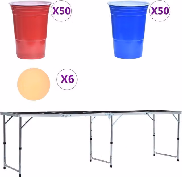Tavolo da Beer Pong Pieghevole vidaXL con Altezza Regolabile e Piano in MDF Laminato, L: 240 cm, P: 76 cm, H: 60-76 cm