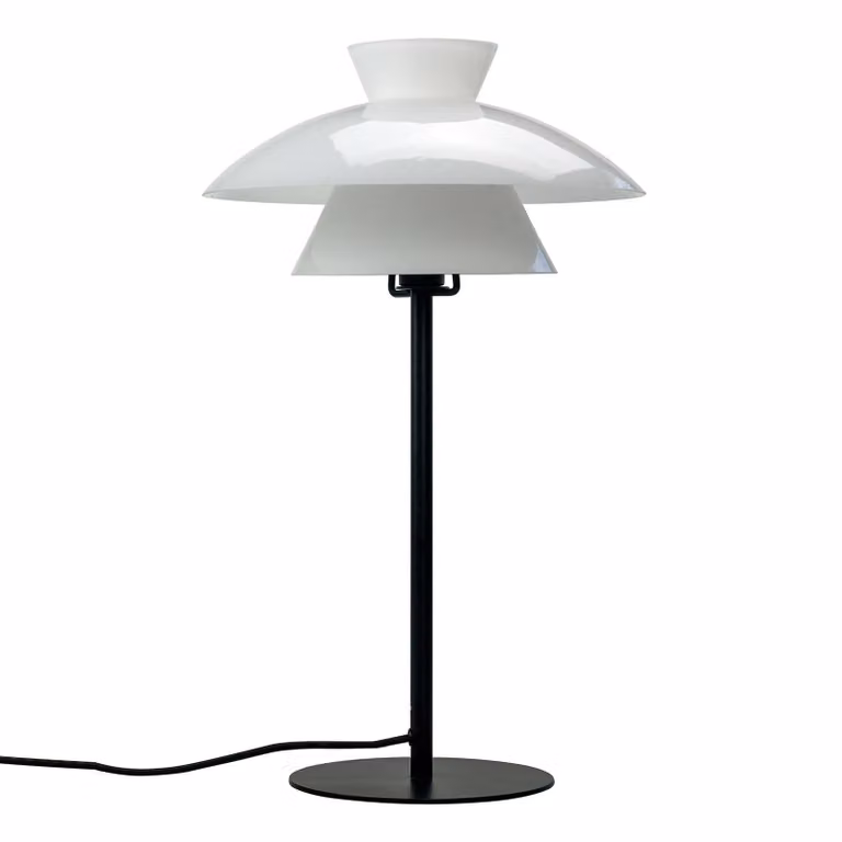 Dyberg Larsen Lampada da tavolo Valby, Bianco / Opale, Soggiorno / Sala da pranzo, Vetro, Scandinavo, Lampada da tavolo