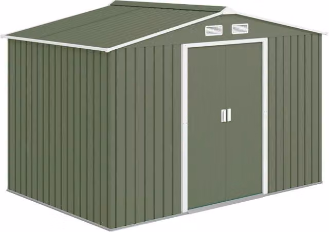 Casetta da Giardino con 2 Porte Scorrevoli e 4 Prese d'Aria in Acciaio, 277x195x192cm, Verde Chiaro