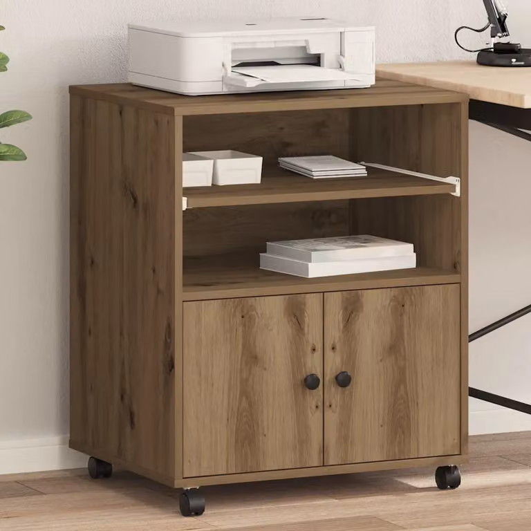 vidaXL Supporto per Stampante in Legno MDF Moderno, Colore Marrone e Nero, L 60 cm x P 48 cm x H 74 cm