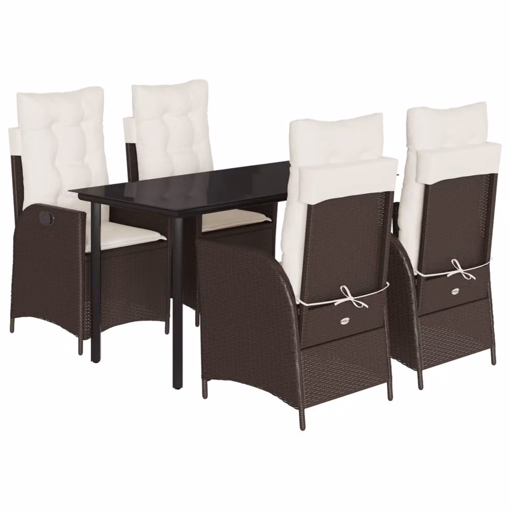 Set da Pranzo da Giardino 5pz con Cuscini in Polyrattan Marrone