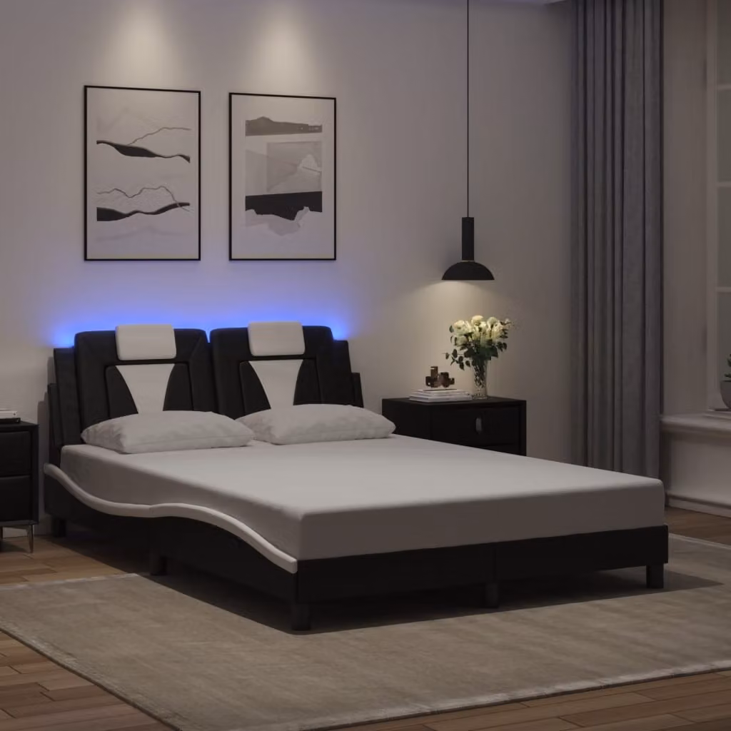 vidaXL Giroletto Viana con LED e porta USB, Nero e Bianco, L 140 x P 200 cm – 1