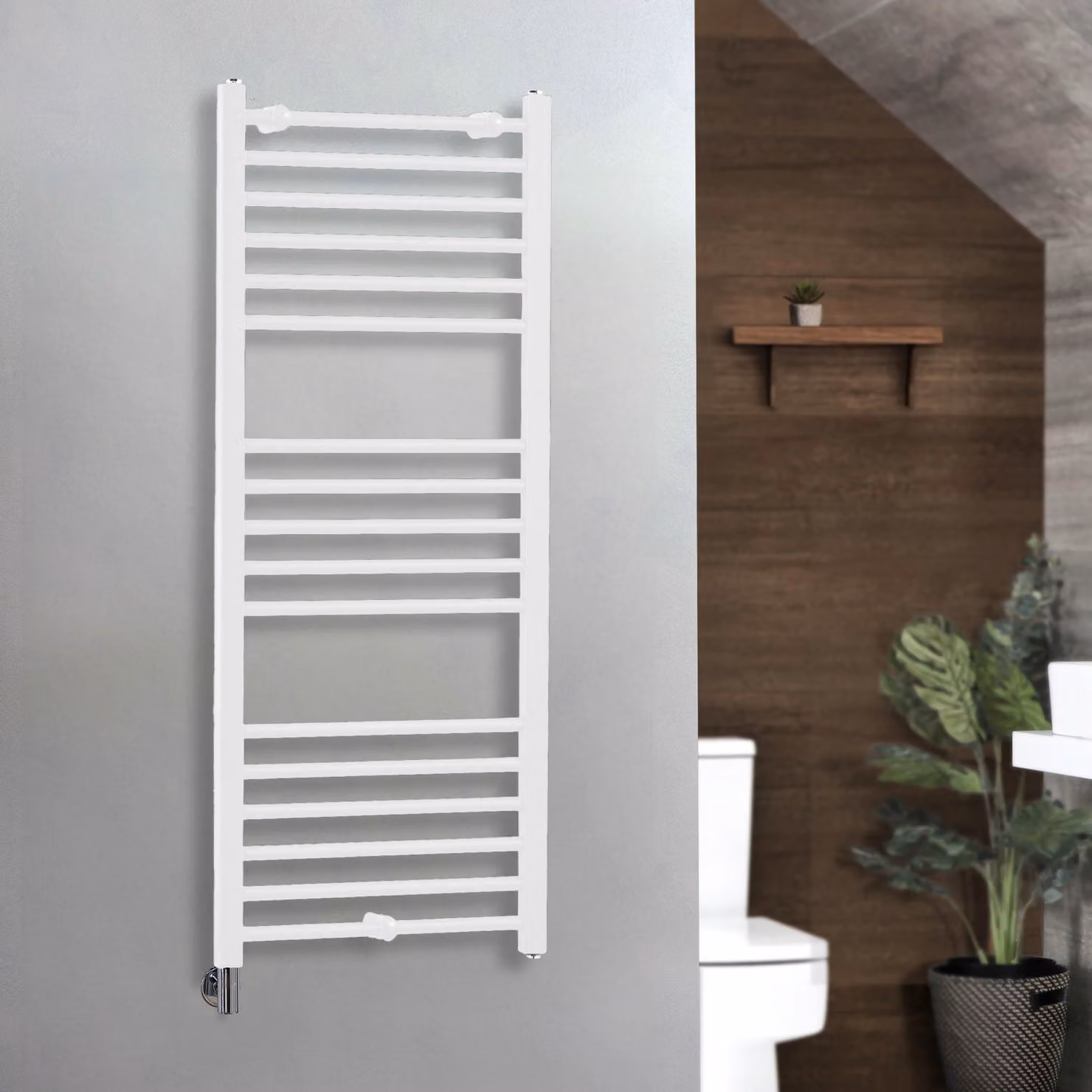 Scaldasalviette Elettrico Cablato con Copricavo ECOSO by Hudson Reed Bianco L: 120 cm, P: 50 cm
