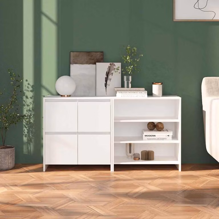 Set di 2 credenze moderne vidaXL in legno multistrato e MDF, colore bianco opaco, da appendere a parete