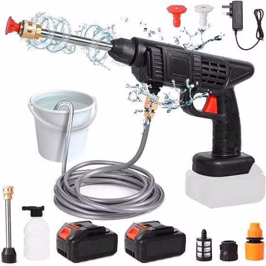 Idropulitrici elettriche, idropulitrici a batteria, idropulitrici senza fili con 2 batterie da 24 V e tubo flessibile da 5 m, pistola ad alta pressione per il lavaggio dell'auto e la nebulizzazione