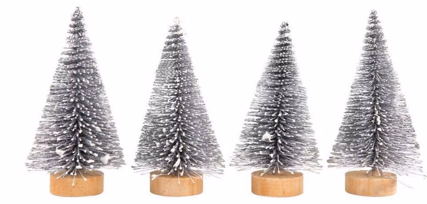 Mini albero di Natale artificiale, confezione da 4 pezzi, dimensioni 4,5 cm x 10,5 cm, colore argento, decorazione da scrivania in PET