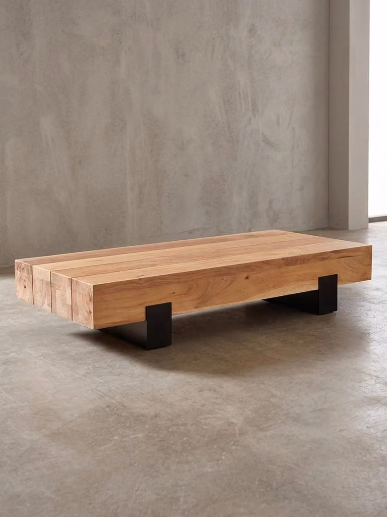 Tavolino da salotto 130x59x25 cm in legno massello di acacia / metallo, tavolino da salotto di design moderno, tavolino da salotto marrone / nero, tavolino da caffè di design massiccio, tavolino da salotto rettangolare