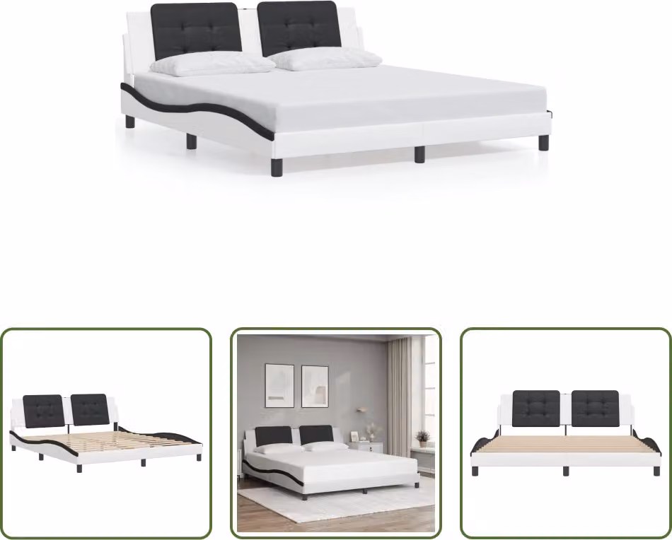 The Living Store Struttura letto con testiera bianca e nera 180x200 cm in ecopelle