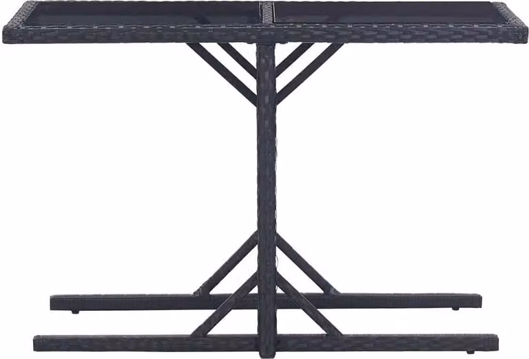 Tavolo da Giardino Nero 110x53x72 cm in Vetro e Polyrattan