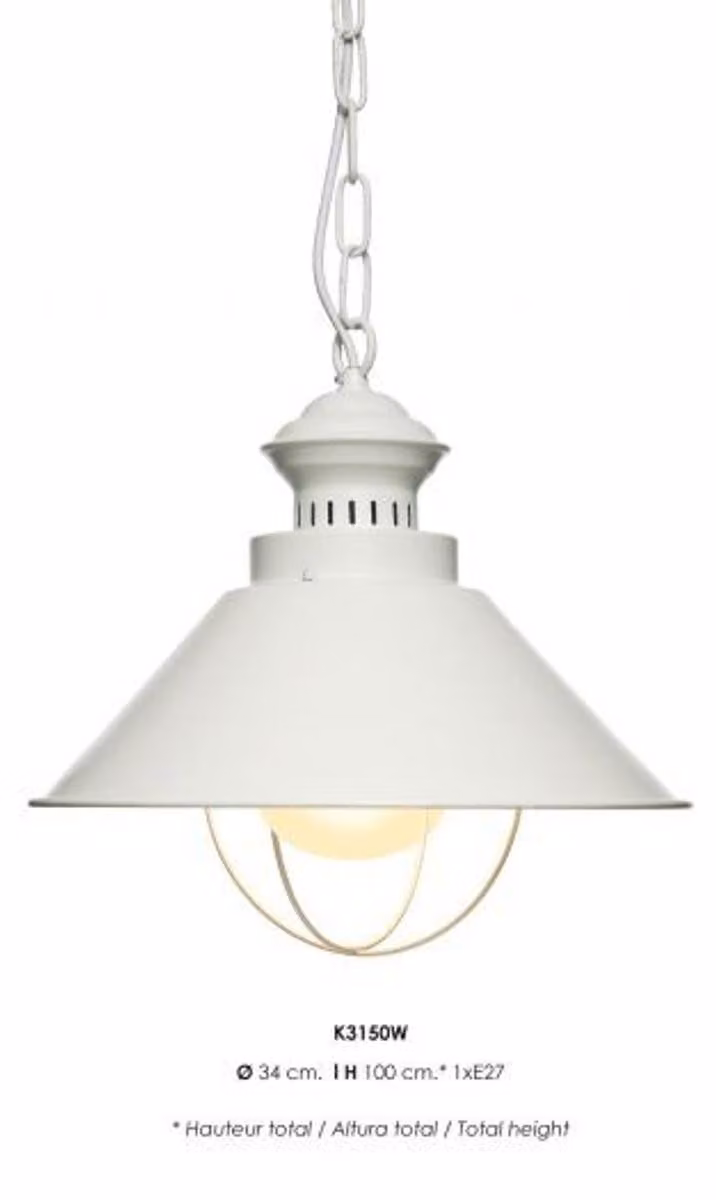 Lampada a sospensione Casa Padrino, design industriale, colore bianco, diametro 34 cm, lunghezza totale con catena 100 cm
