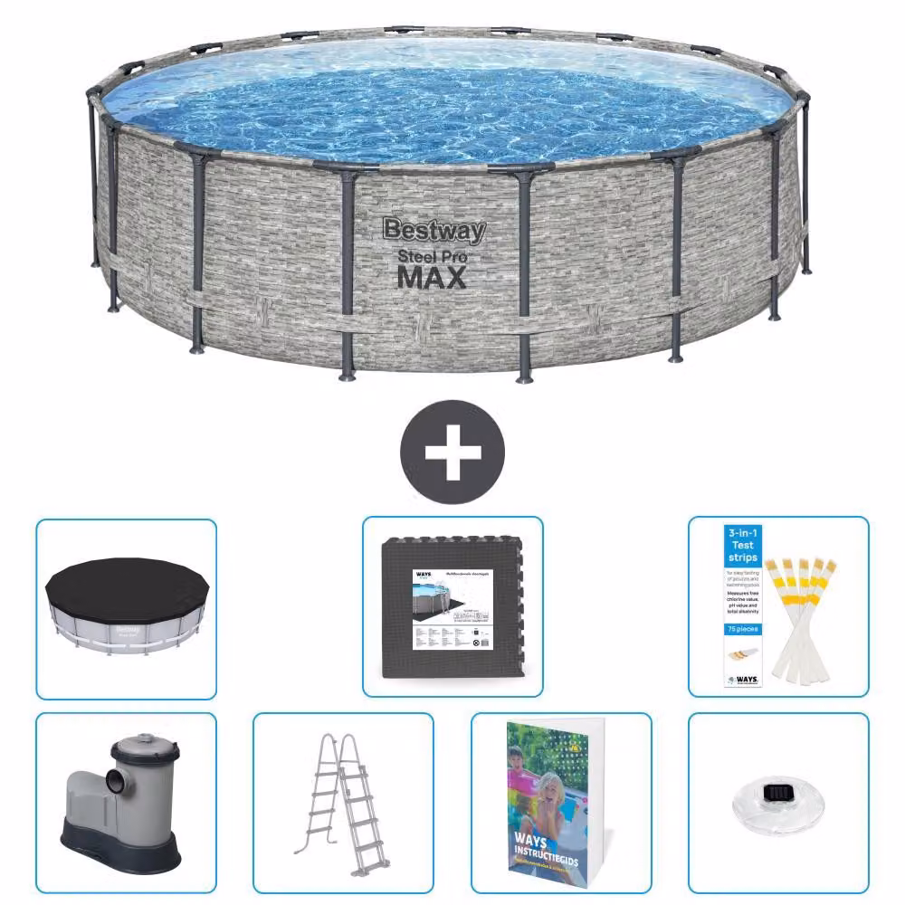 Bestway Steel Pro MAX, piscina in acciaio, forma rotonda - 488x122 cm - composta da 6 parti, modello S608