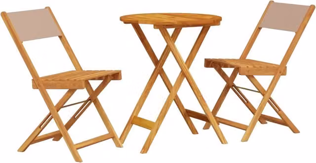 Set da Bistrot 3pz | Set Salotto da Giardino Tortora in Tessuto e Legno Massello