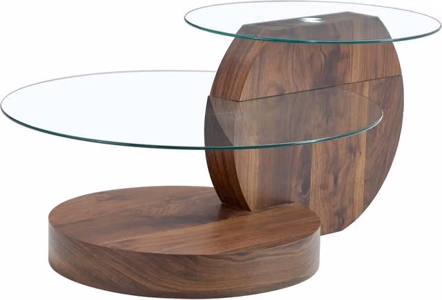 Tavolino da caffè moderno in vetro temperato con struttura in MDF e ripiani multi-livello, diametro 50/70 cm