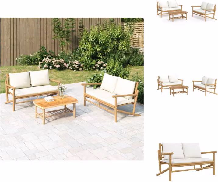 vidaXL Set di 3 pezzi da giardino con cuscini in bambù crema - Set di mobili da giardino