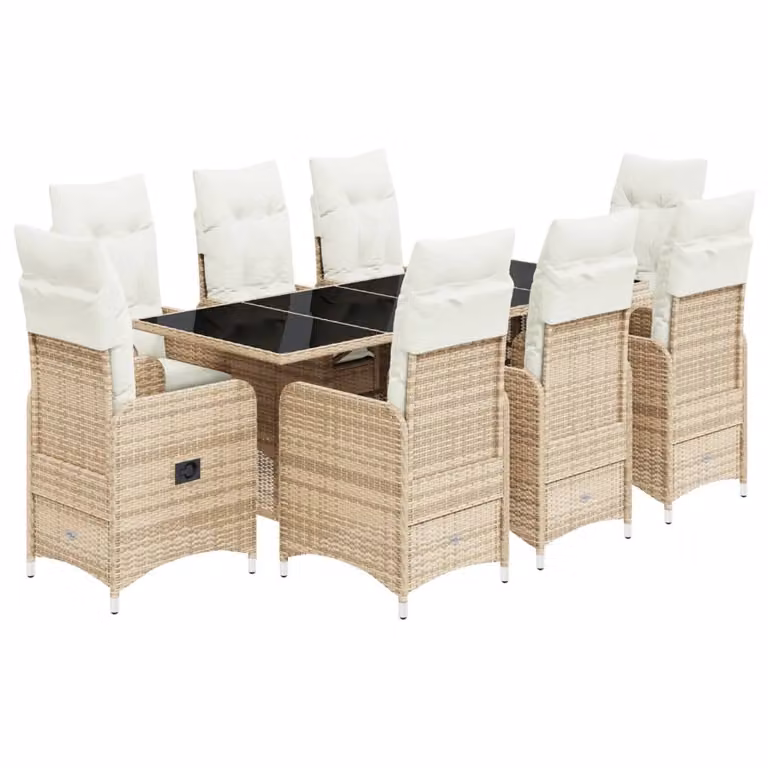 Set da Bistrò da Giardino 9 pz con Cuscini Beige in Polyrattan