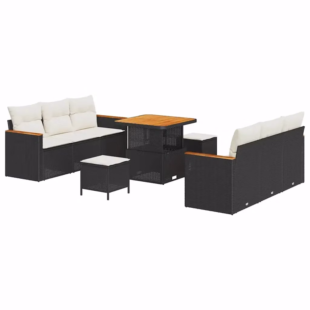 Set Divano da Giardino a L vidaXL in Polyrattan Nero con Cuscini e Tavolino da 9 Pezzi – 2