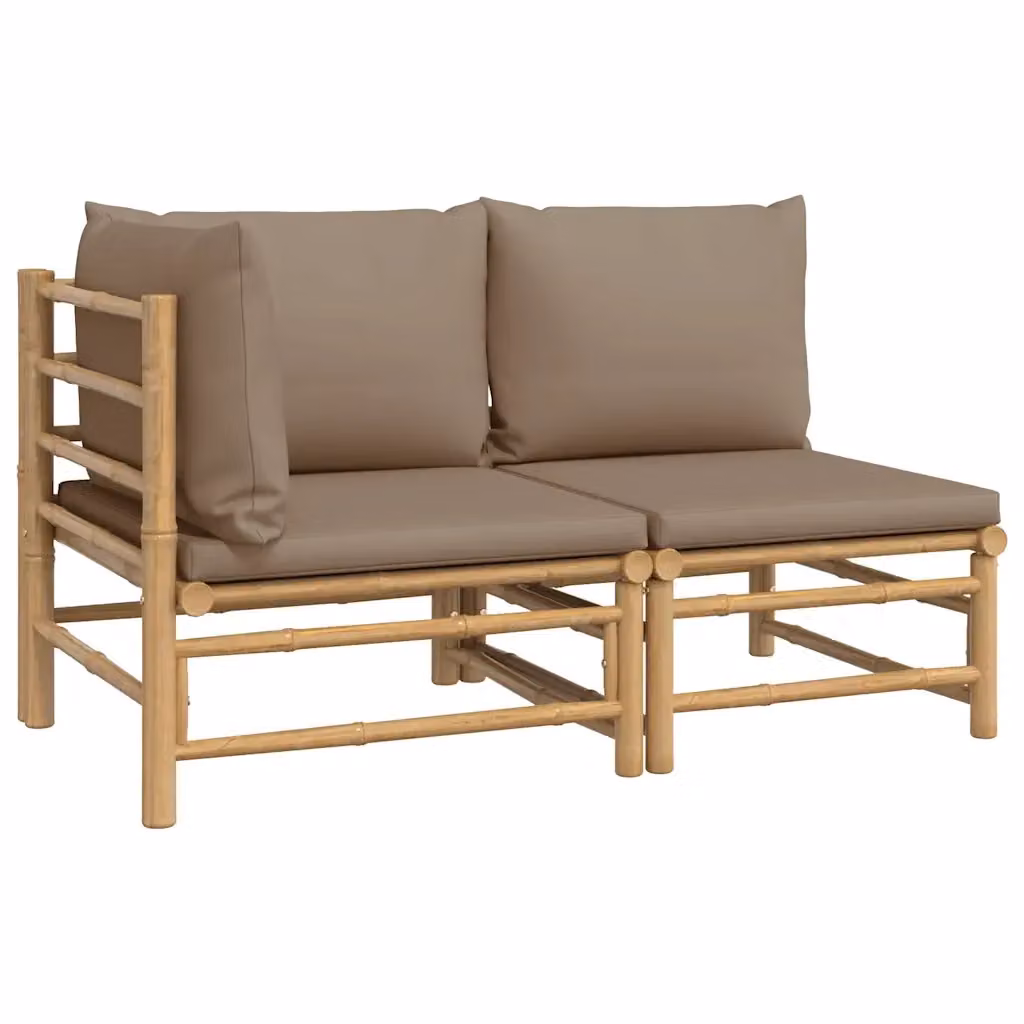 Set Salotto da Giardino a L vidaXL in Bambù con Cuscini Beige – 2
