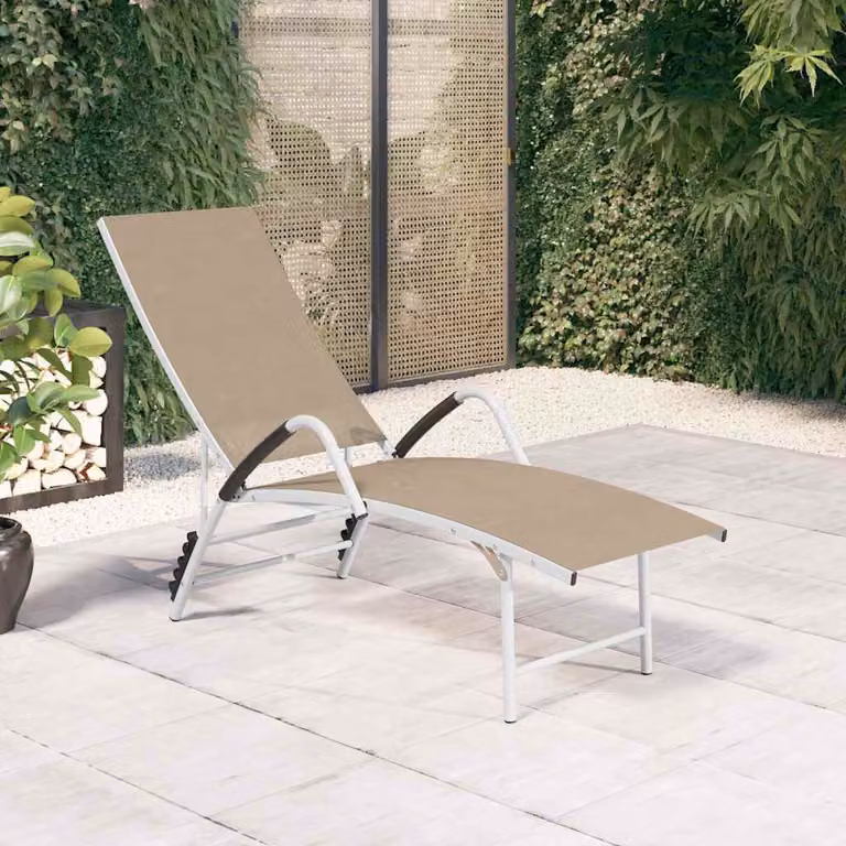 vidaXL Lettino Prendisole in Alluminio Verniciato e Textilene Beige con Poggiatesta Regolabile e Braccioli
