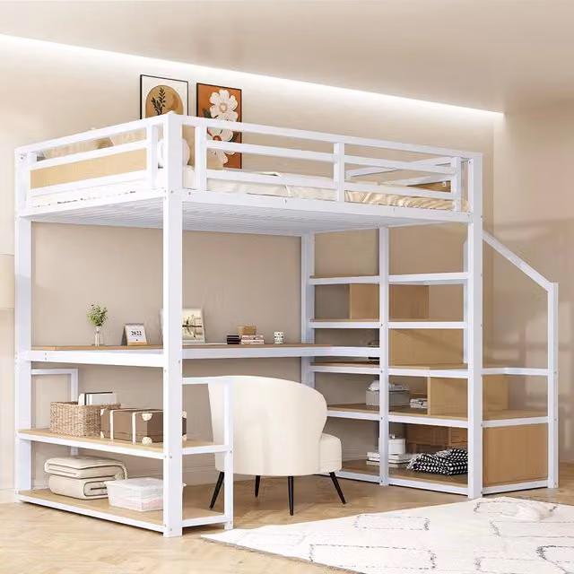 Letto mezzanino metallico 140x200cm - Xylo - bianco, stabilità ottimale