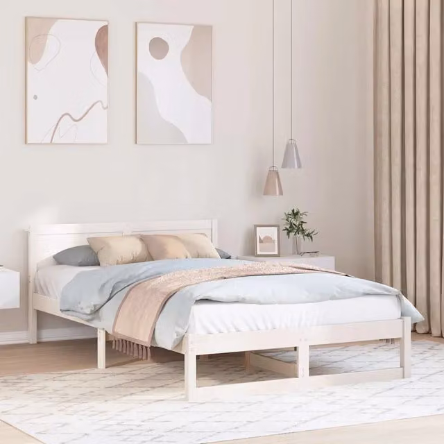 Struttura del letto-Giroletto-Rete del Letto Bianco 120 x 200 cm Pino massello 961276