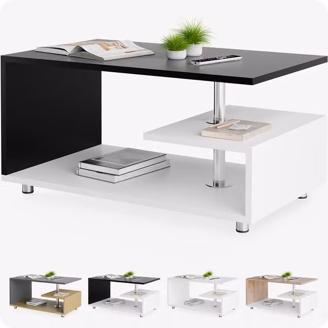 Tavolino Orlando CASARIA Bianco/Nero L: 95 cm, P: 55 cm, H: 50 cm – 1