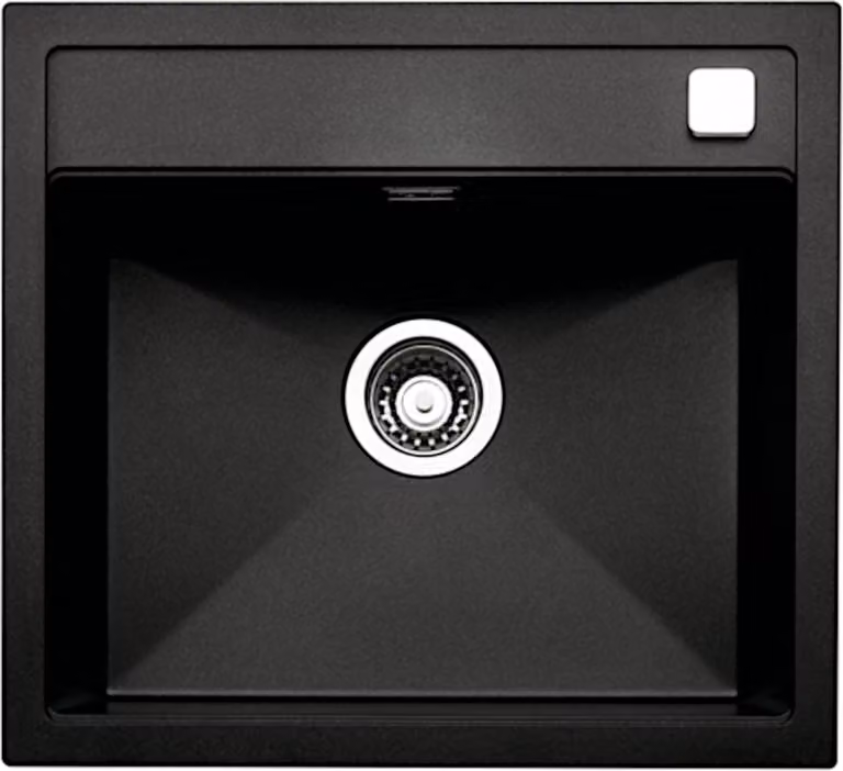 Lavello NABER ANGOLA 56 in NERO con miscelatore girevole cromato / Lavello da appoggio / Monovasca / Larghezza mobile 60 cm