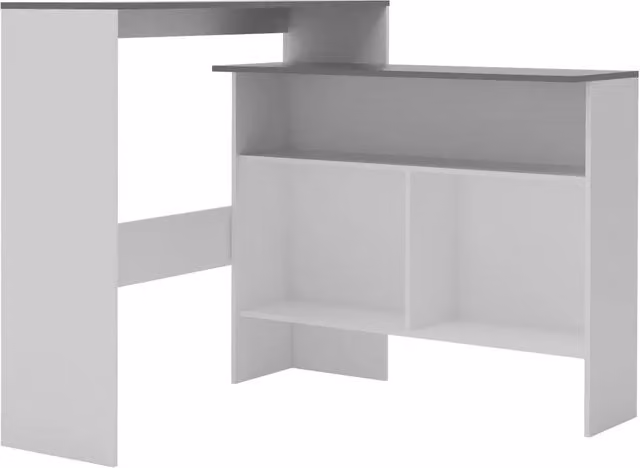 Tavolo Bar Moderno con 2 Piani d'Appoggio Bianco e Grigio L: 138 cm, P: 40 cm, H: 120 cm