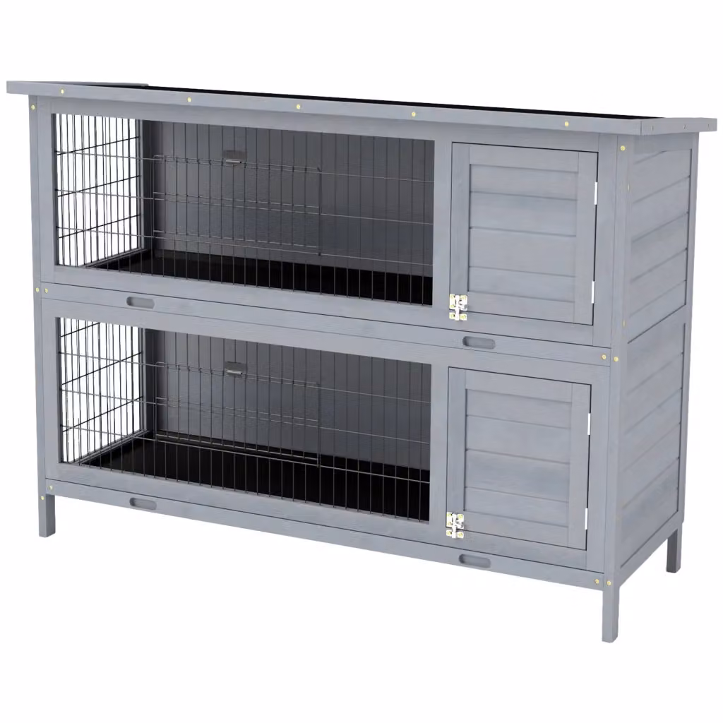 Gabbia per conigli Minimal a 2 piani in legno di abete grigio L: 136,4 cm, P: 50 cm, H: 93 cm – 2