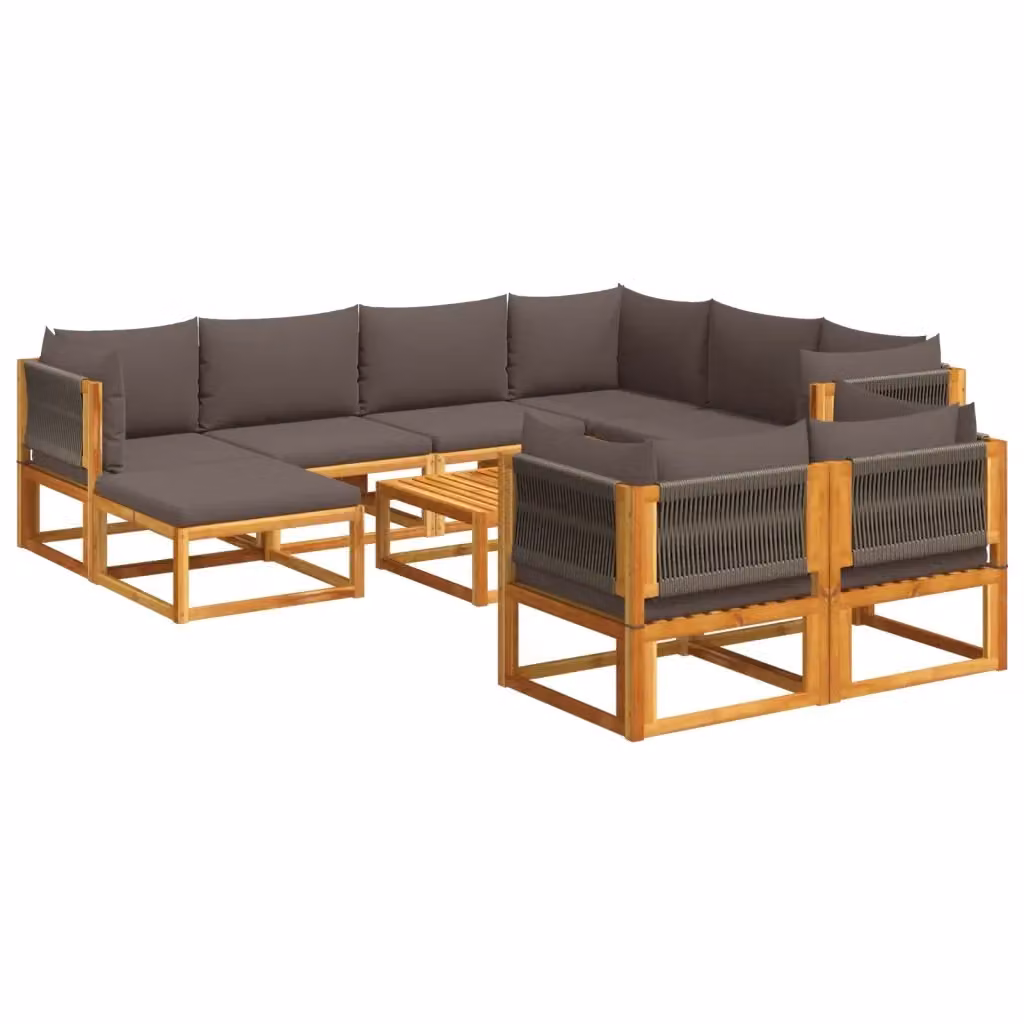Set di divani da giardino vidaXL a forma di U composto da 10 pezzi in legno di acacia oliato con cuscini grigi e marroni – 2