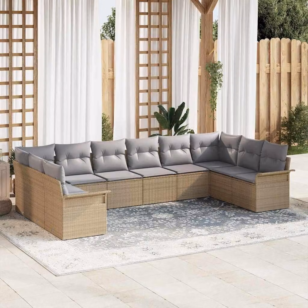 Maison Exclusive - Set Divano da Giardino 10 pcs Beige polyrattan