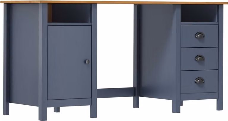 The Living Store Scrivania Hill Grey 150x50x74 cm in legno di pino massello
