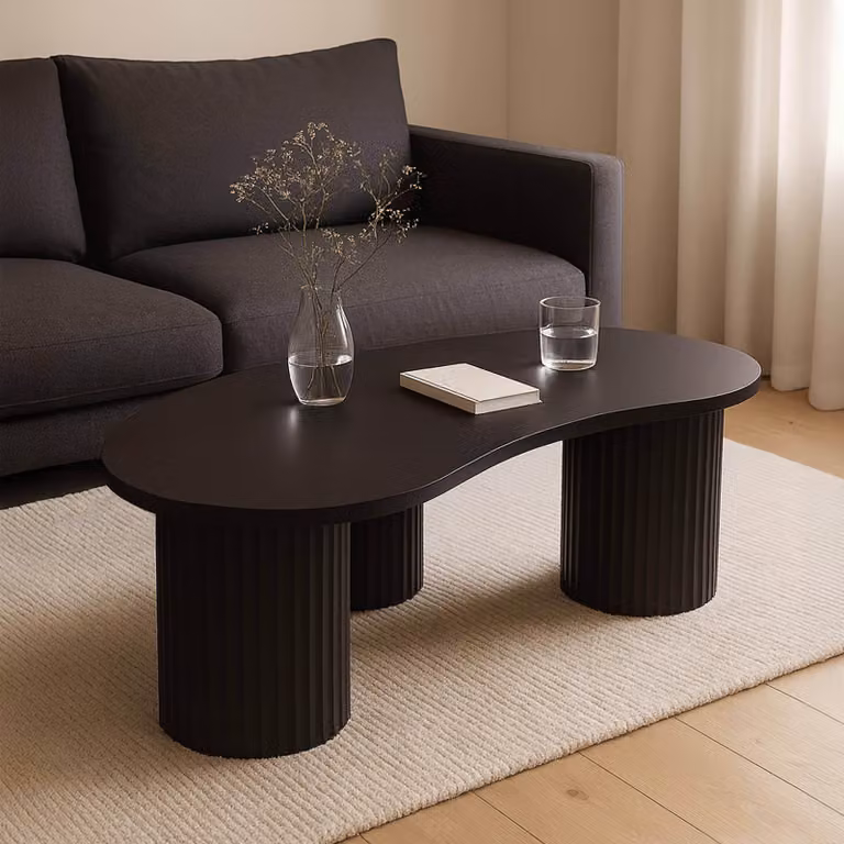 Tavolino effetto legno con decoro in melaminico nero - Oviala Maeve