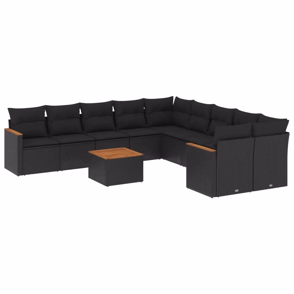 vidaXL Set Divani da Giardino 11 pz in Polyrattan Nero con Cuscini e Tavolino da Esterno – 2