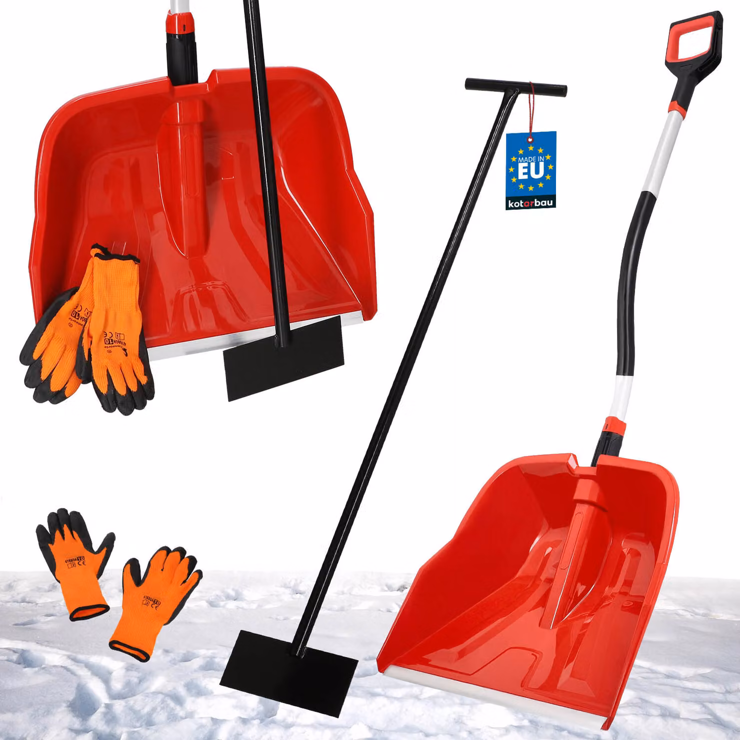 KOTARBAU® Set pala da neve con manico in alluminio 144 cm raschietto per ghiaccio 119 x 20 cm + guanti pala da neve calda rimuovi neve pala da neve auto raschietto a spinta con manico pala con manico