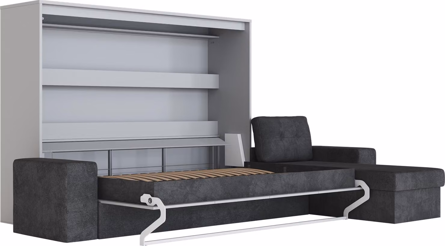 Letto a scomparsa 160x200 orizzontale M2 (profondità 55 cm) antracite con divano ad angolo antracite Grigio perla