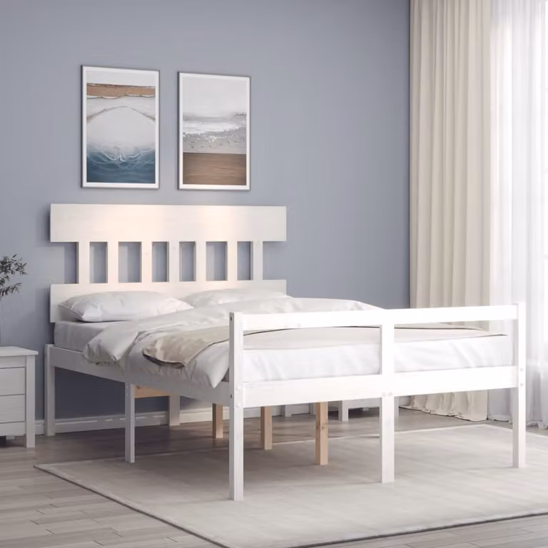 The Living Store Letto Senior con testiera 120x200 cm in legno massiccio bianco