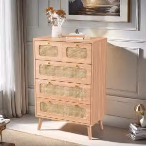 UnboxG cassettiera con 5 cassetti piano di lavoro mobile portaoggetti in stile boho cassettiera per soggiorno camera da letto corridoio 60 x 24 x 91 cm