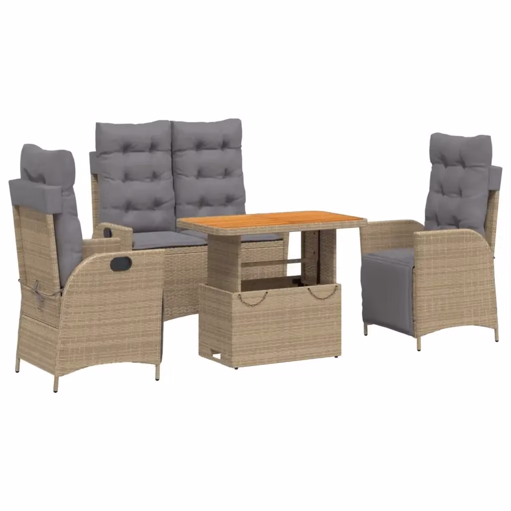 Set da pranzo da giardino vidaXL in legno di acacia oliato e polyrattan con 4 cuscini beige – 2