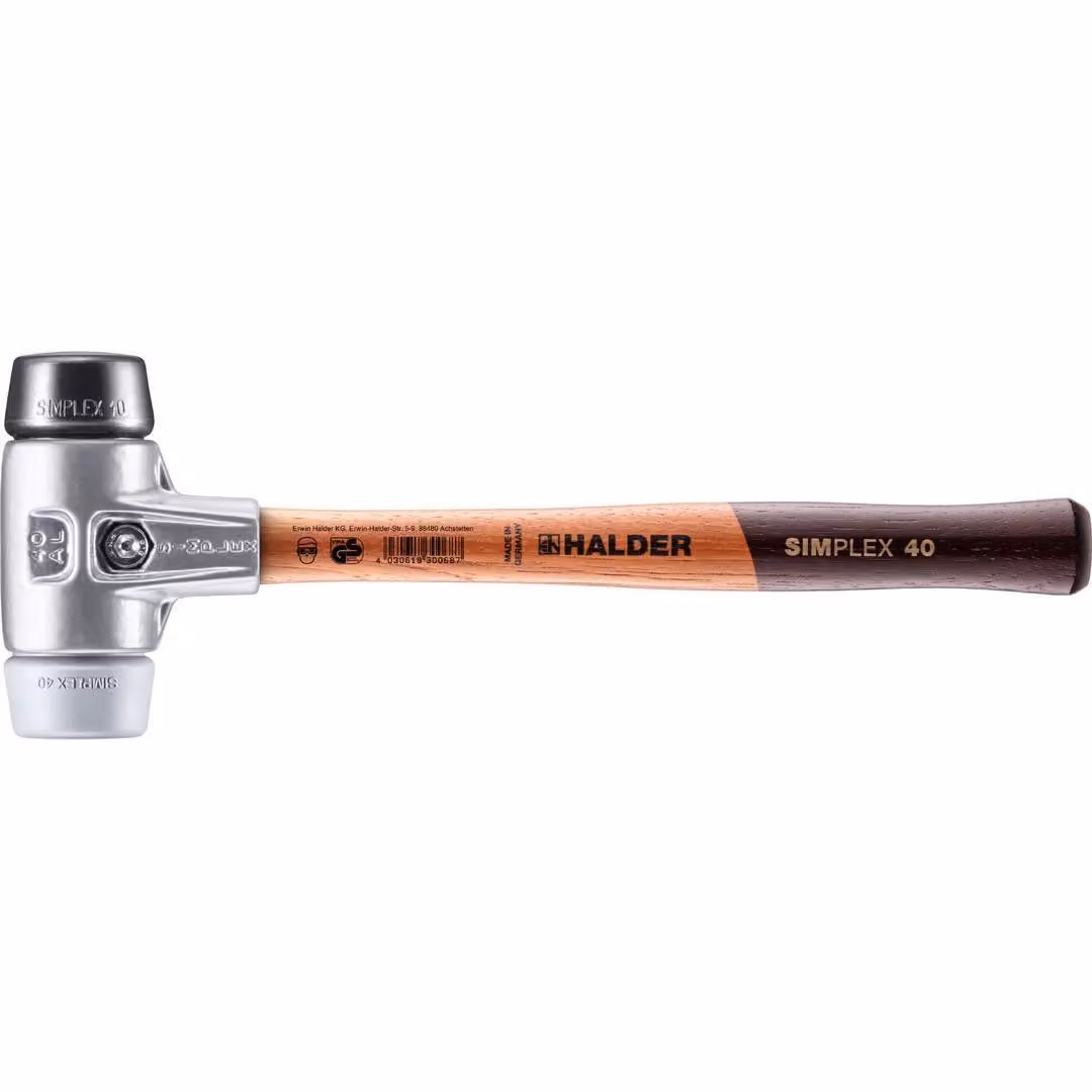 Mazza SIMPLEX soft-face con alloggiamento in alluminio e impugnatura in legno, Ø 40, composizione in gomma / TPE-mid