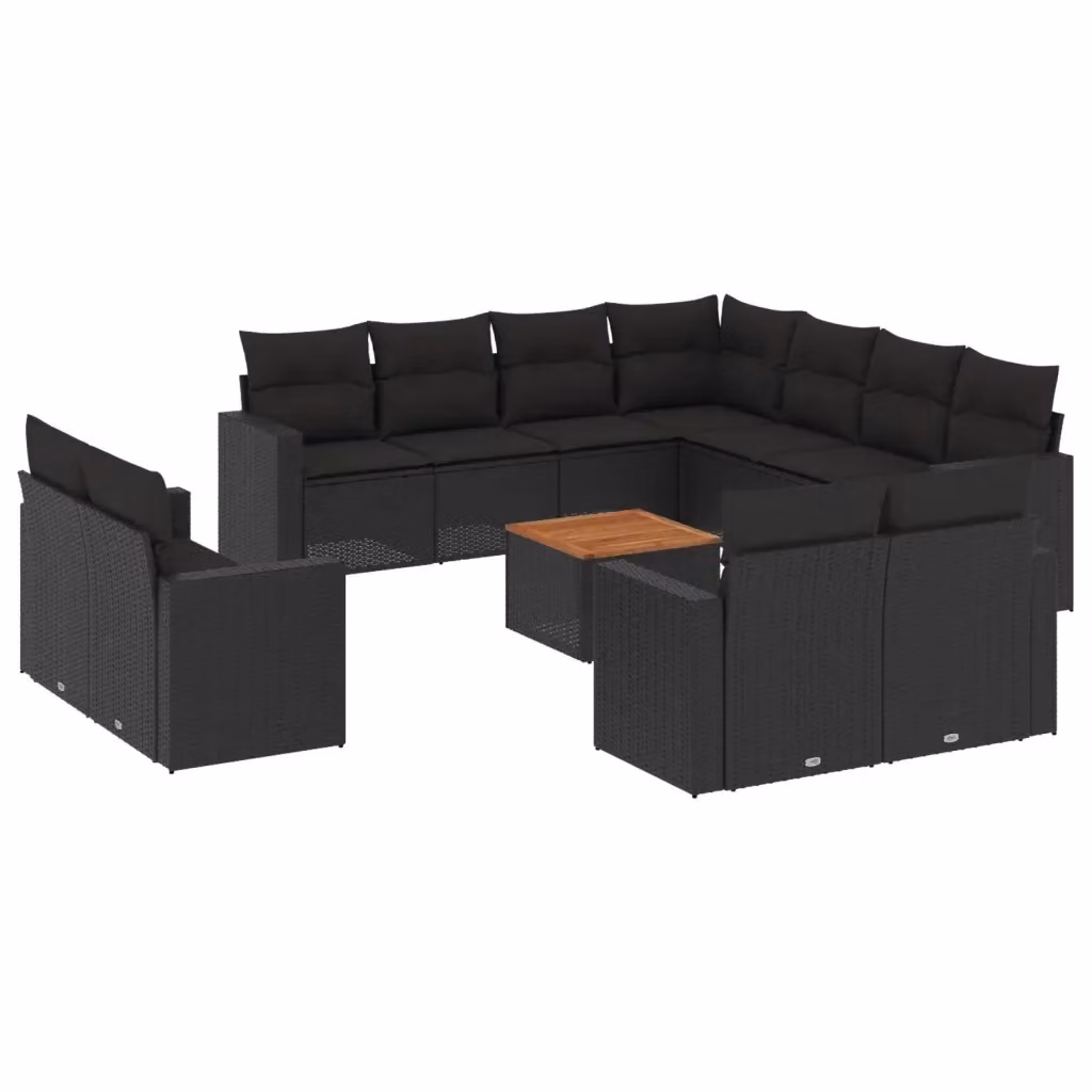 Set di divani da giardino VIDAXL in polyrattan nero con cuscini, 12 pezzi – 2