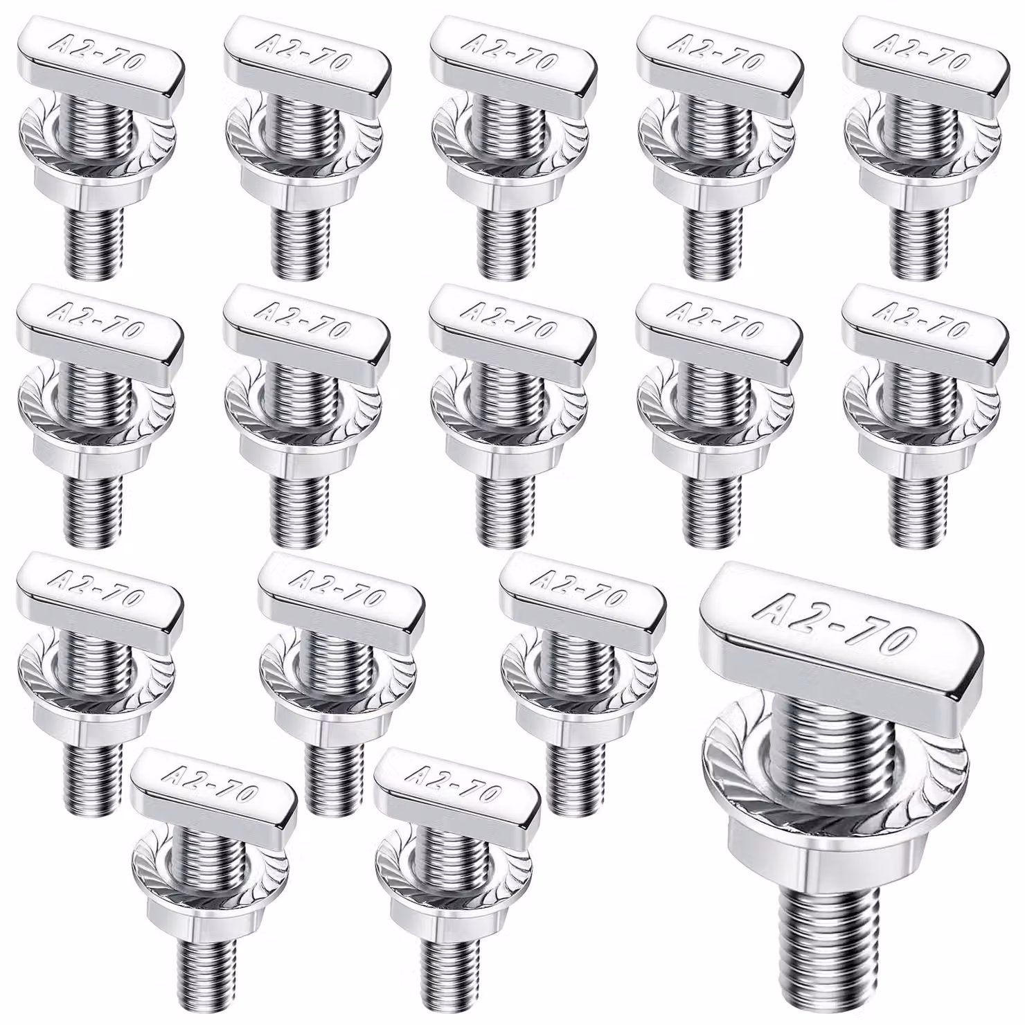 Set di 16 viti a testa a martello in acciaio inossidabile M10x25, complete di dadi