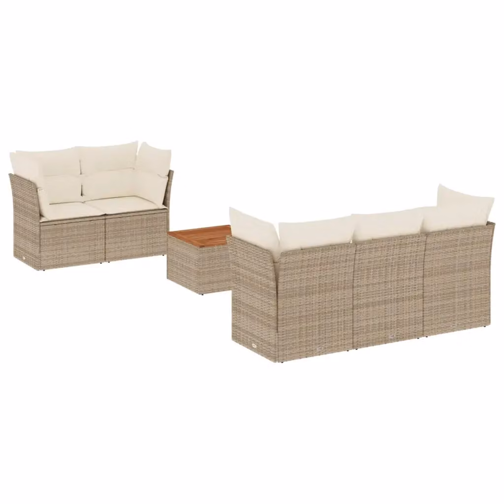 vidaXL Set Divano da Giardino 6 pz a L con Cuscini Beige in Polyrattan e Tavolino da Esterno – 2