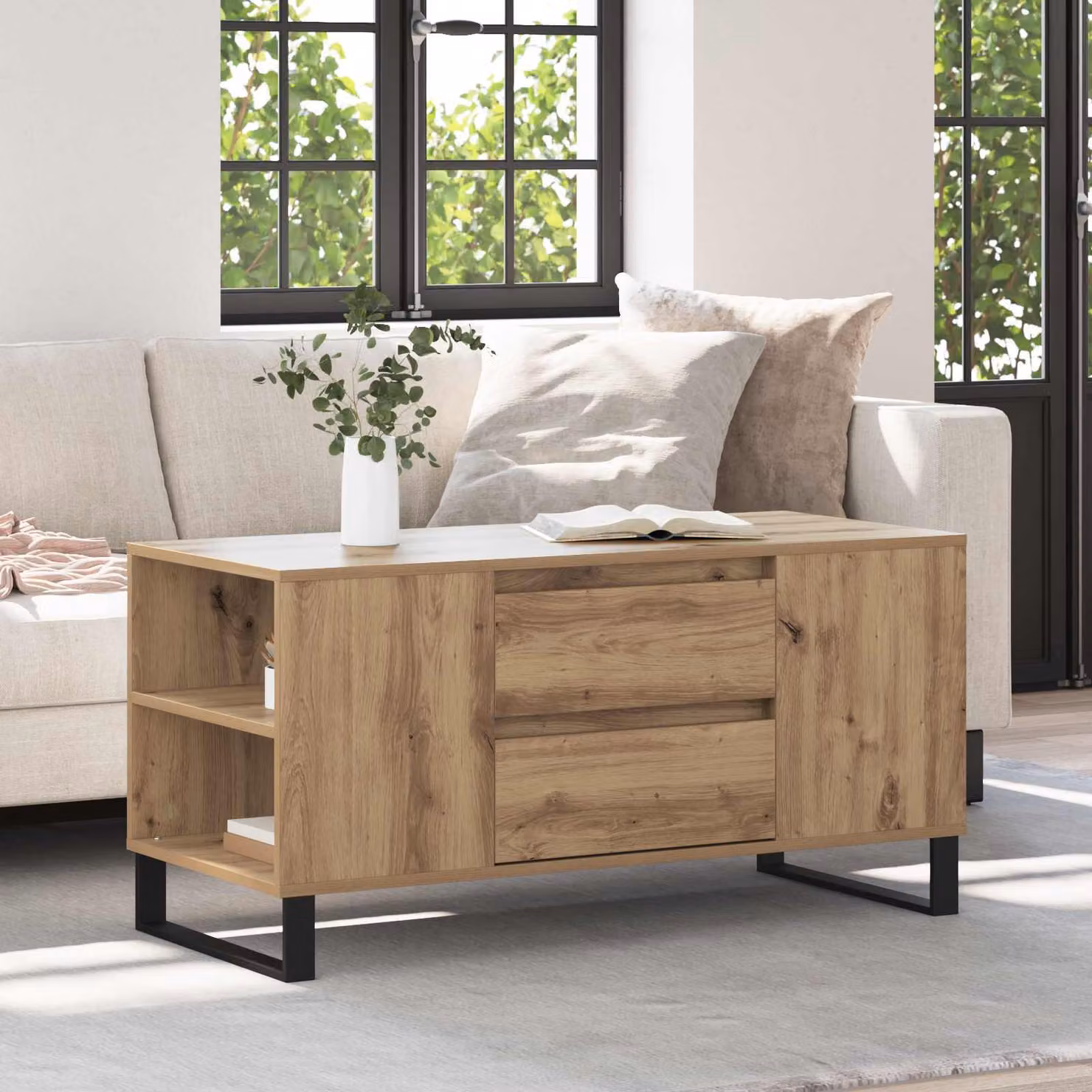 Tavolino da salotto moderno vidaXL in legno color rovere, L 102 x P 44,5 x H 50 cm