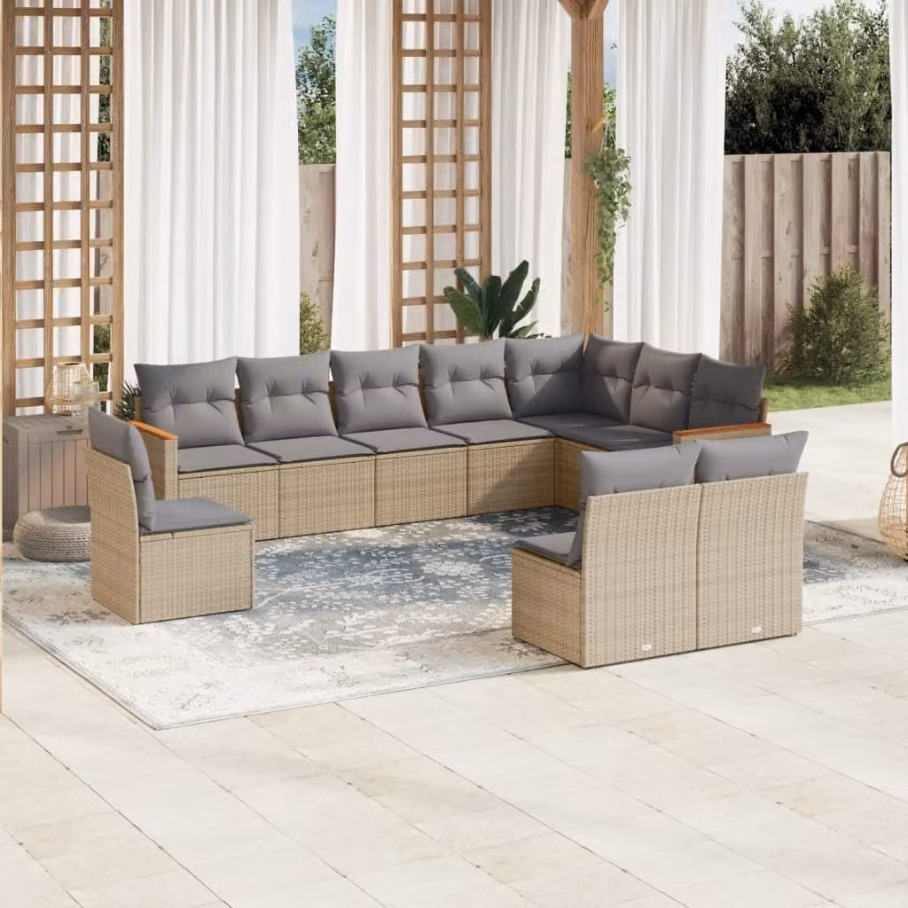 Maison Exclusive - Set Divano da Giardino 10 pz con Cuscini Beige Misto Polyrattan