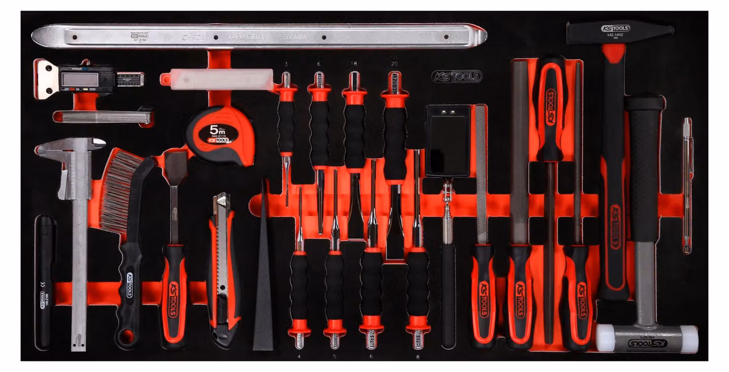 KS TOOLS Set di martelli / scalpelli / e strumenti di misura con inserto in schiuma 36 pezzi - 813.1036