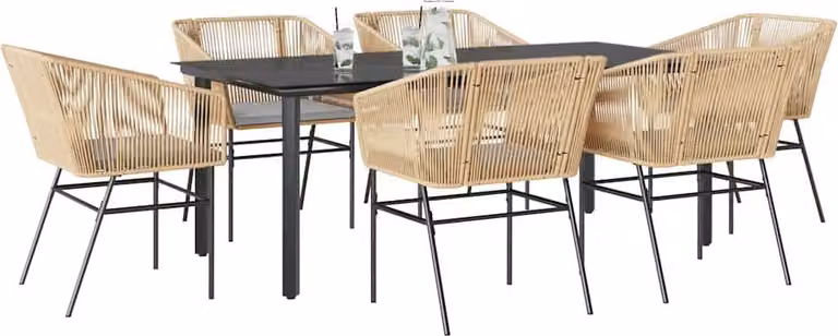 Maison Exclusive - Set Pranzo da Giardino 7pz con Cuscini Marrone Polyrattan Vetro