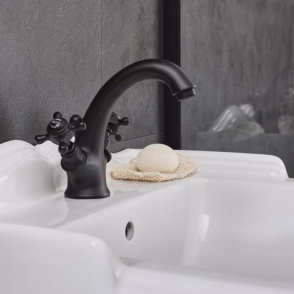 Rubinetto Miscelatore Monoforo per Lavabo con Maniglie a Croce - Nero - Elizabeth