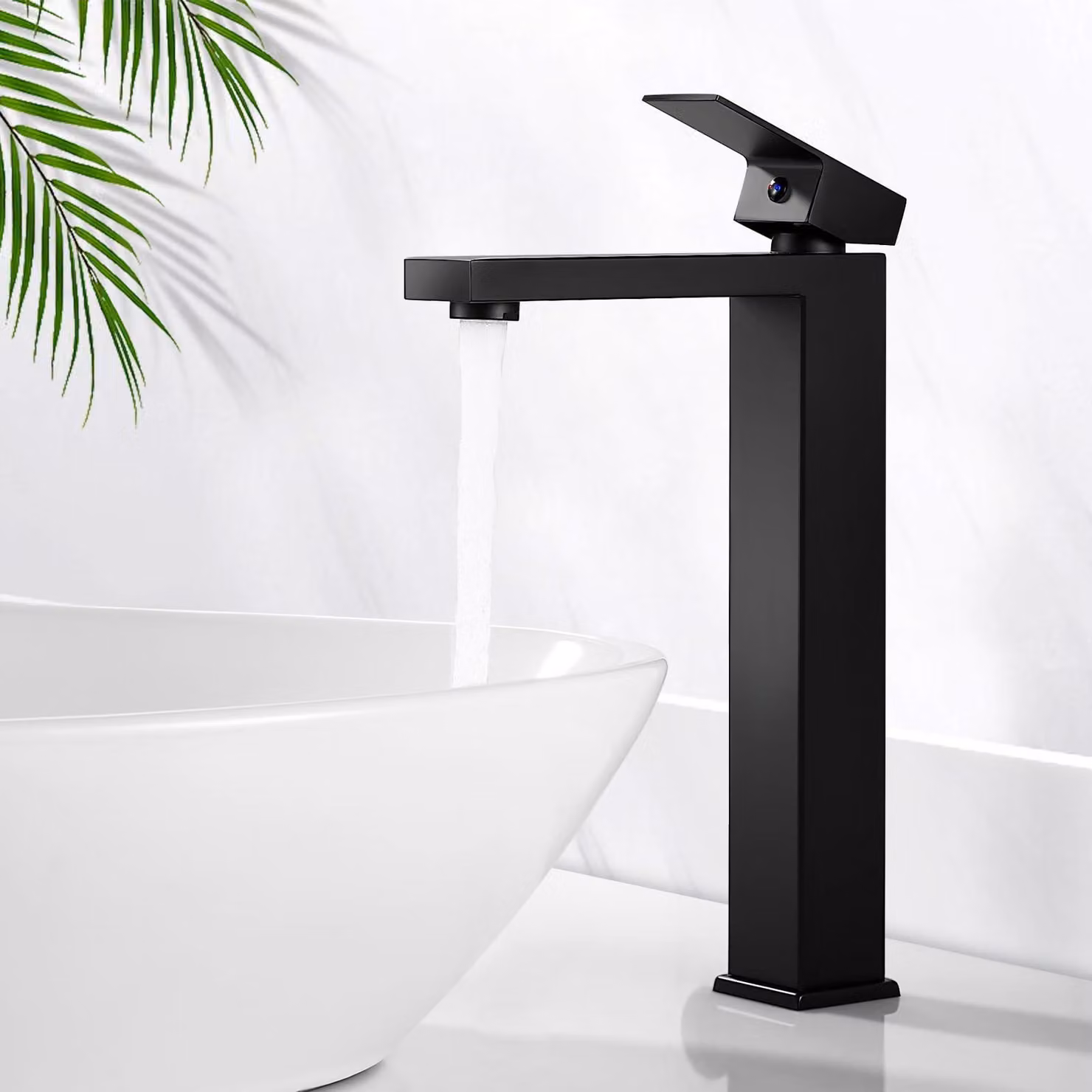 Omgoods - Miscelatore per lavabo nero, alto, in acciaio inossidabile, 295 mm