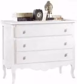 Comò classico provenzale in legno Shabby chic bianco conpomelli bronzo